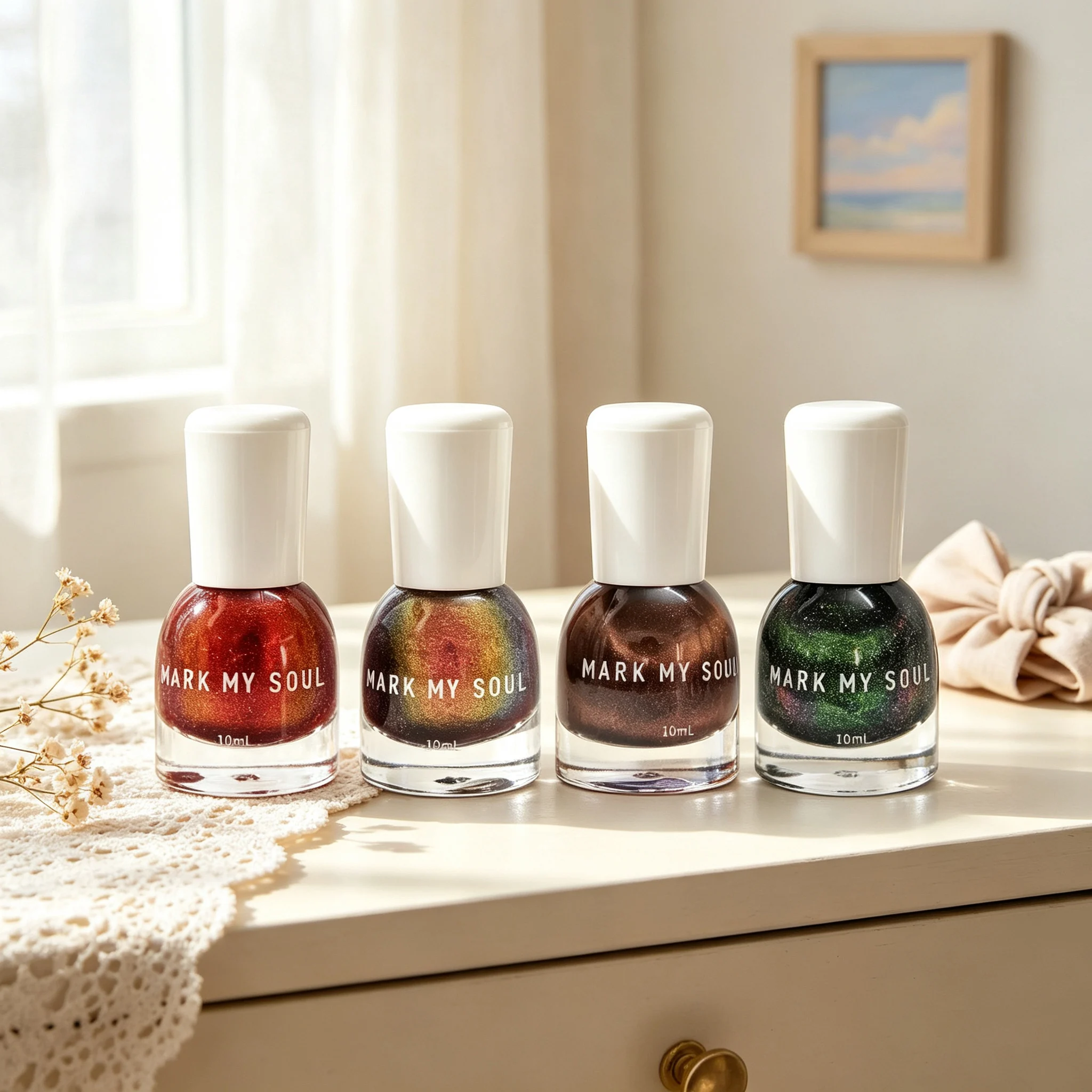 4pcs Dreamy Galaxy Caramel Aurora Contrast Glass Star Cat Eye,No UV Lamp Nail S82/S86/S90/S58,Quick Dry Non Peel Off