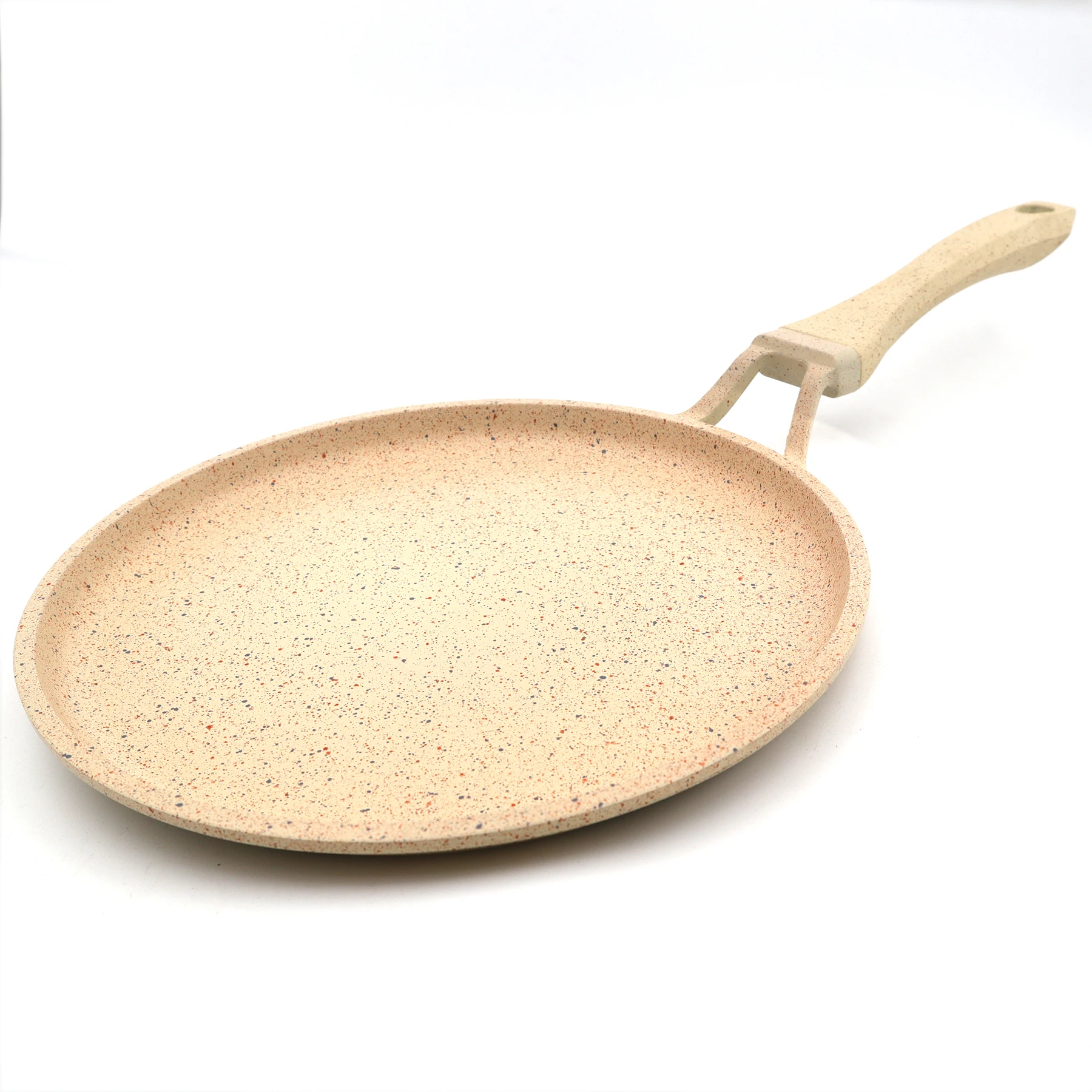 Beige Color Casting Aluminum Fry Pan Granite Coating Wooden Handle Non-Stick Egg Pan Gas Cooker