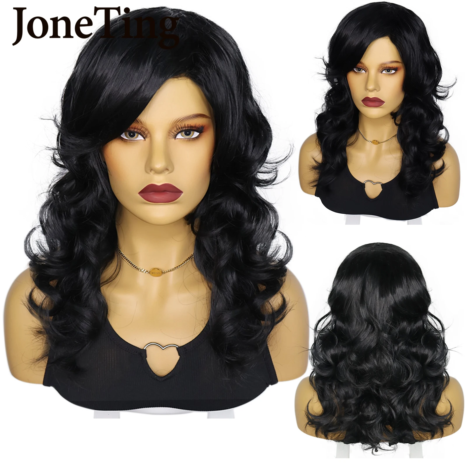 

JT Synthetic Short Hair Afro Kinky Curly Wigs With Bangs For Black Women African Glueless Cosplay Natural Black Wavy Hair Wig