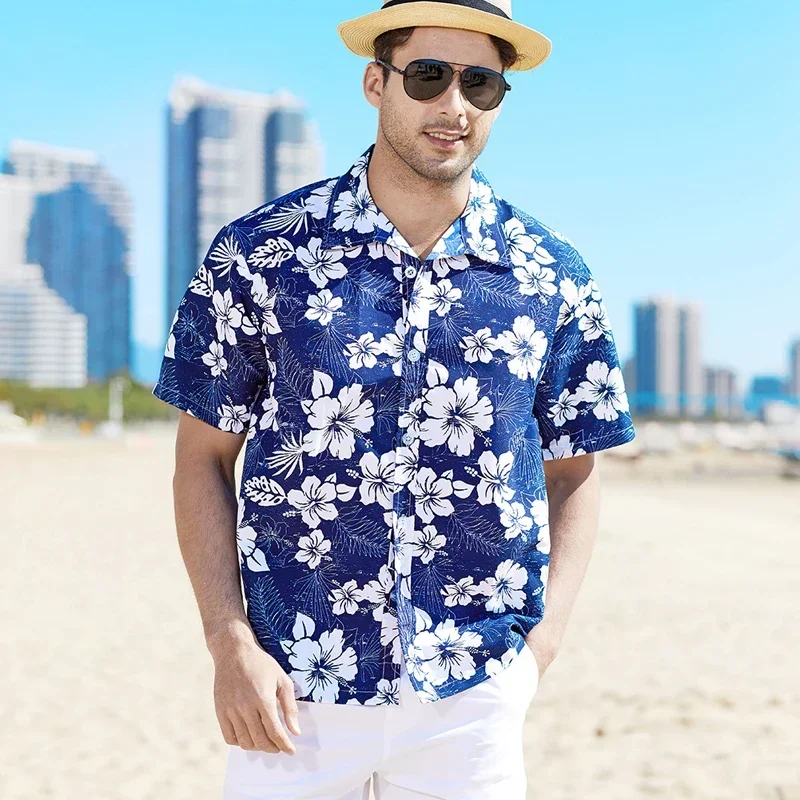 Fashion Mens Hawaiian Shirt Male Casual Colorful Printed Beach Aloha Shirts Short Sleeve Plus Size 5XL Camisa Hawaiana Hombre