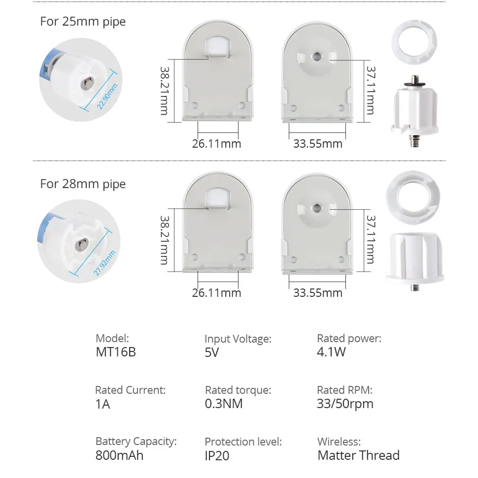 Matter Thread Rollos Motor für 25 28 mm Rohr Zemismart wiederaufladbare Vorhangmotor Homekit Alexa Google Home Smartthings – Detail 16