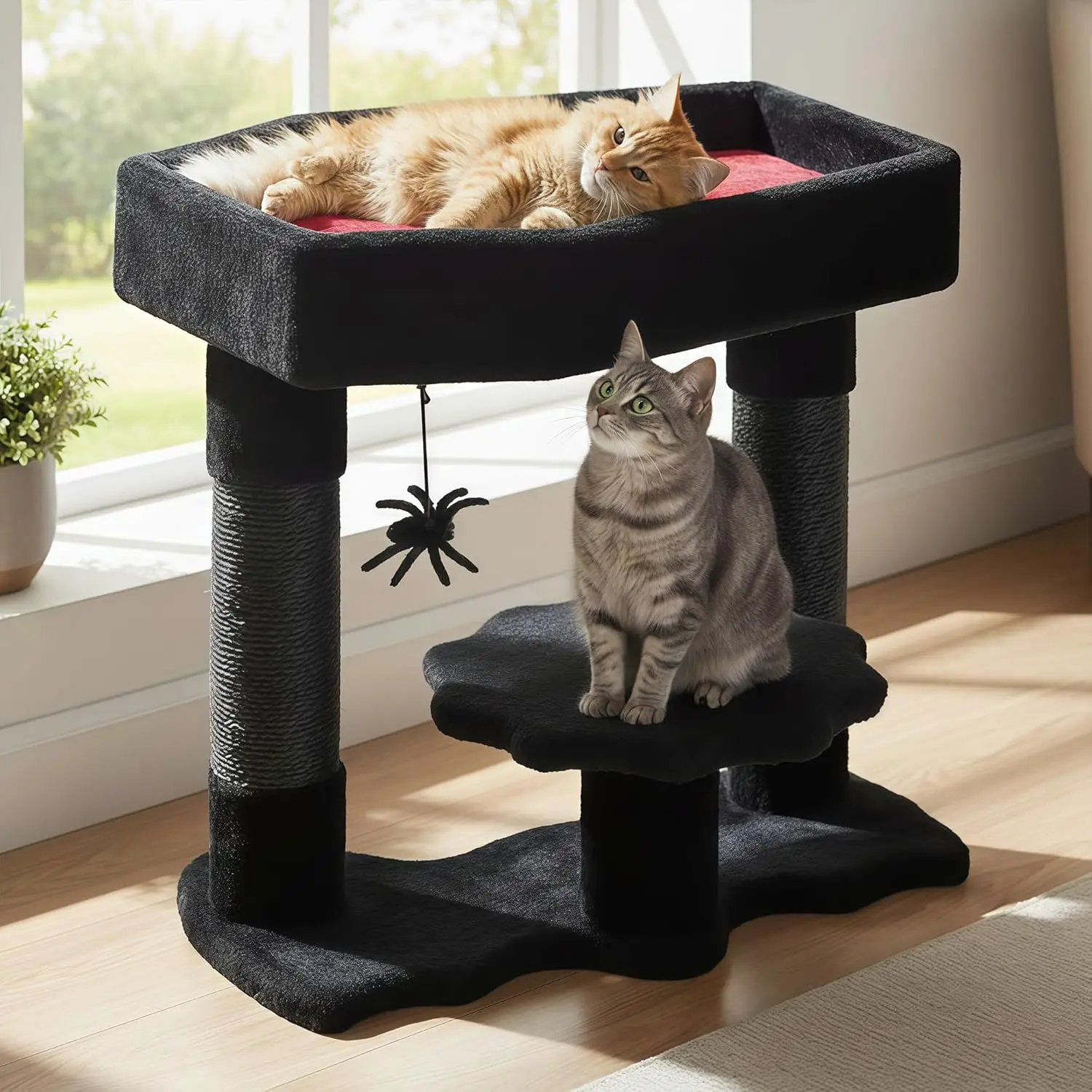 

Gothic Cat Tree with Coffin Bed, Scratching Posts & Spider Toy, Spooky Black Cat Tower for Kitten, Small MMJ91R
