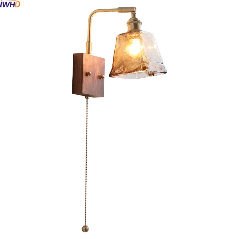 

IWHD Wabi Sabi LED Wall Lamps Inside Room Decoration Items Home Design Amber Glass Shade Brass Balcony Bathroom Mirror Light