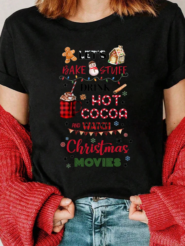 Let's Bake Stuff Drink Hot Cocoa y Guarda Películas de Navidad Camiseta divertida para mujer Feliz Navidad Fiesta navideña Tops para mujer Camisetas