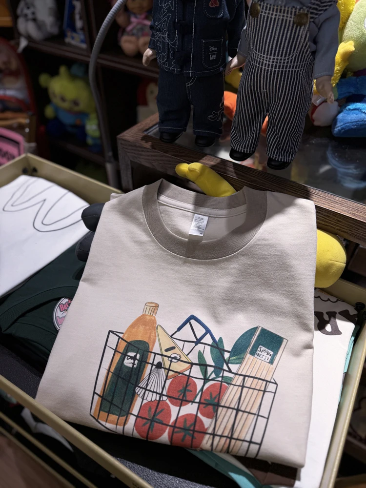 

Ретро-футболка в американском стиле из хлопка, парная, с фруктовым принтом, плотная, мужская и женская, с коротким рукавом, круглая горловина...