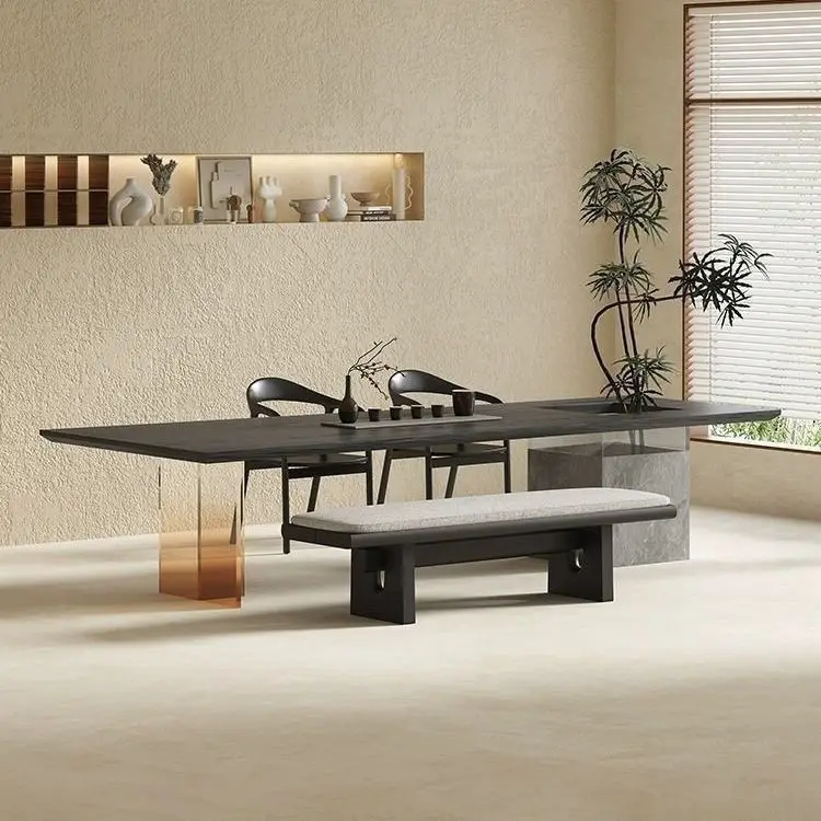 

living room solid wood tea table and chair combination household simple tea table acrylic office coffee table zen big bo