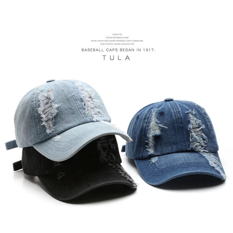 Cowboy hat Japanese female fashion retro casual solid color light plate Baseball cap holes washed old cowboy cap