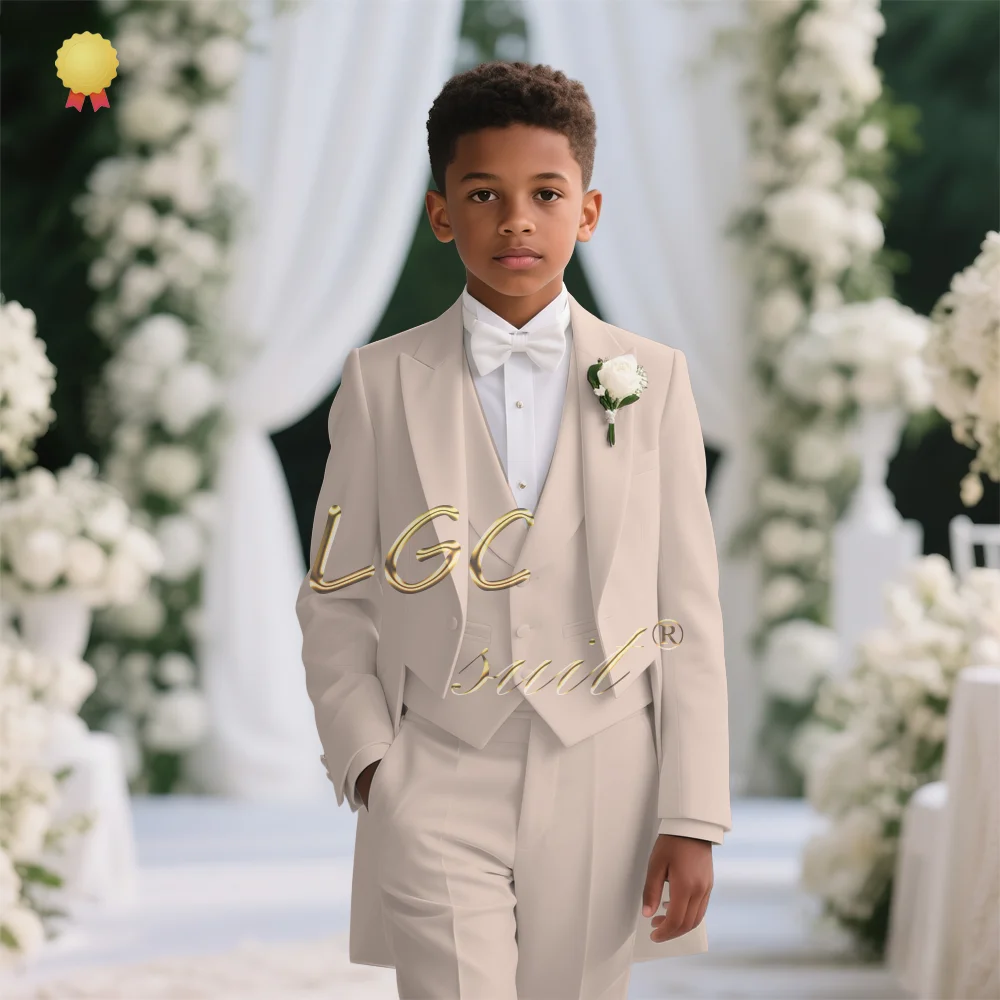 Boys Formal 3-Piece Suit: Peak Lapel Jacket + Shawl Collar Vest + Tailcoat for Wedding/Gala/Special Events