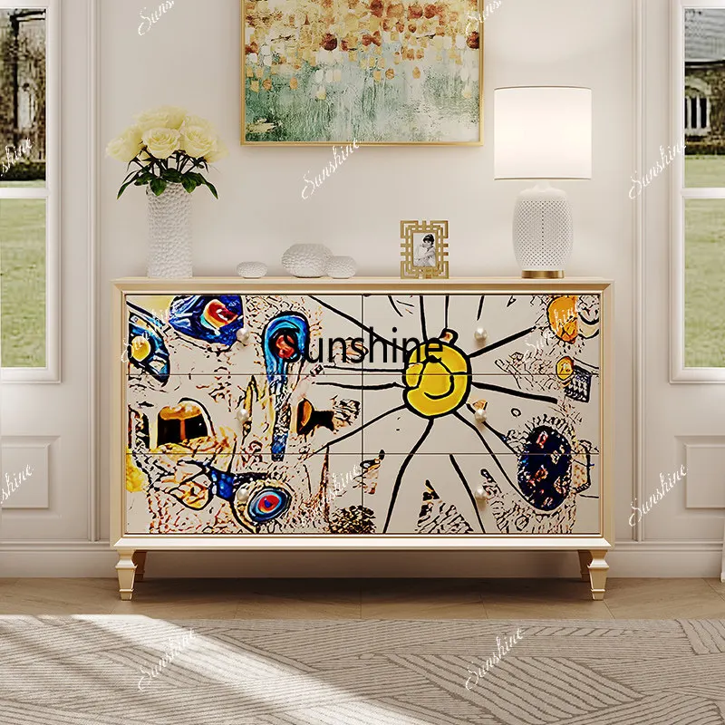 

French six-chest cabinet, living room decorative entrance cabinet, household bedroom, bedside cabinet