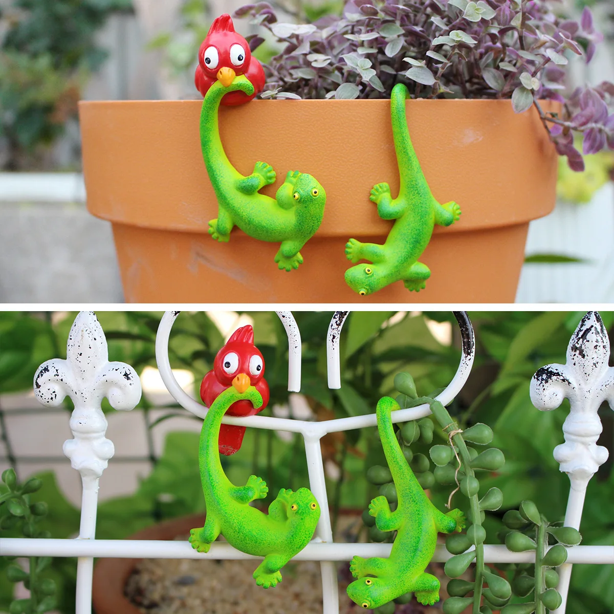 Resin Lizard & Bird Planter Hooks - Creative Garden Decor, Lifelike Animal Sculptures, Unique Balcony Ornament