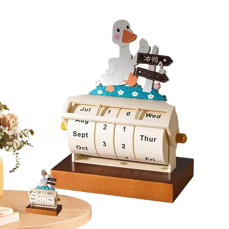 

Rotary Perpetual Desk Calendar Wooden Wheeling Calendar 2024 Duck Ship Design Decorative Table Perpetual Calendar For Home