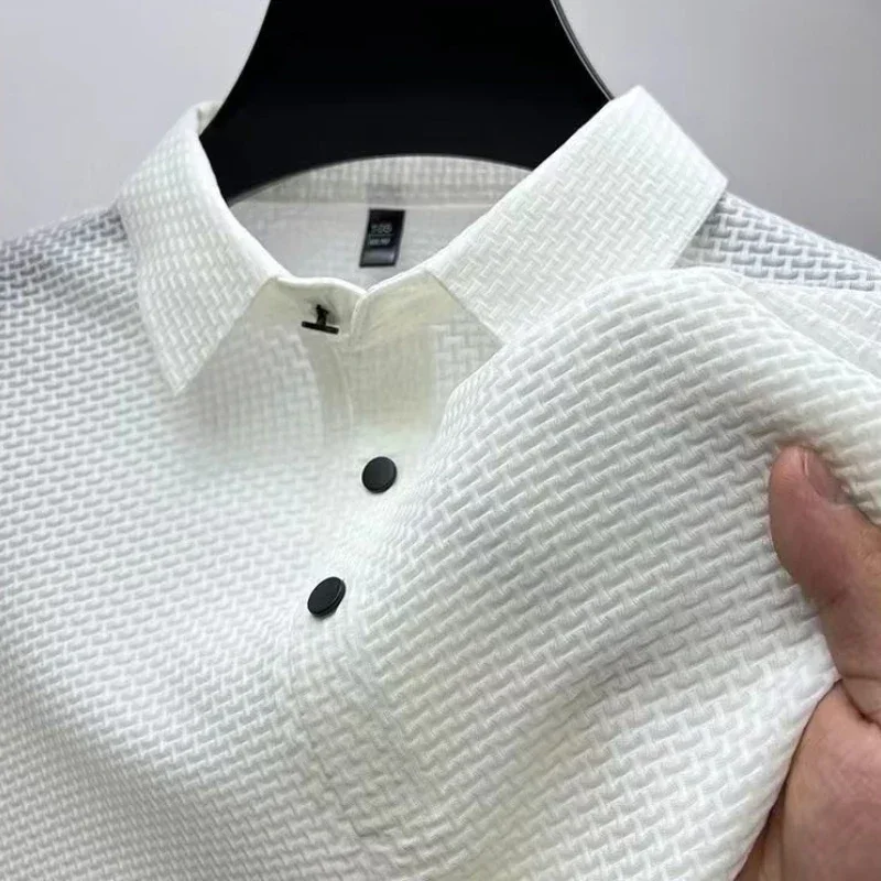 

Motorcycle Summer Men's Lop-up Hollow Short-sleeved Polo Shirt Ice Silk Brand Clothes Breathable Business Fashion T-Shirt Upto
