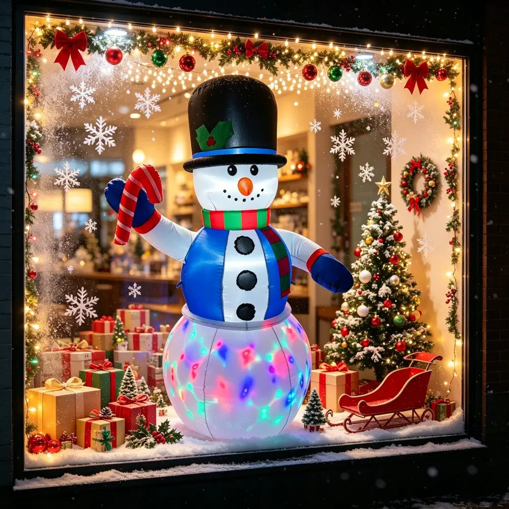 1.8M Christmas Inflatable Snowman Hand-Held Candy Stick Built Rotating Color LED Lights For Outdoor Courtyard Garden Decoration view 3