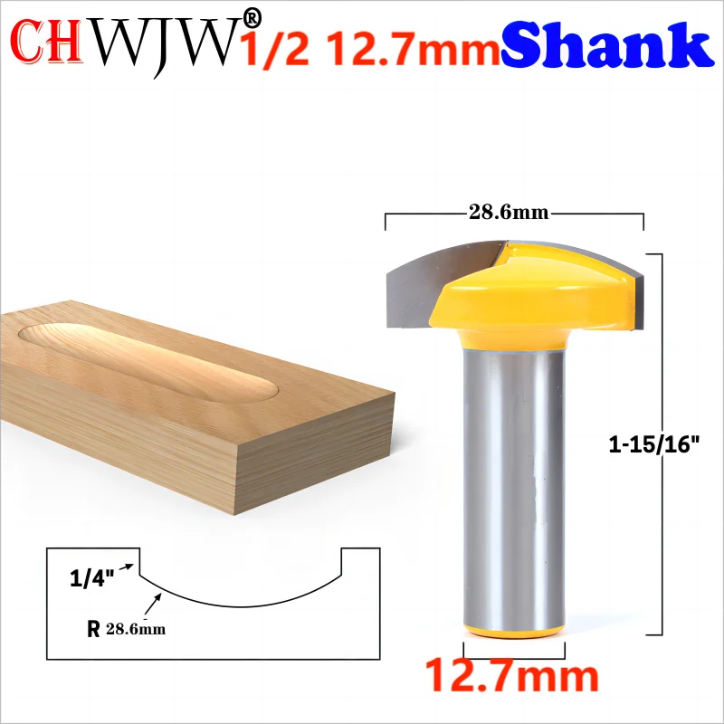 CHWJW 1PC 12mm 1/2 12.7mm Shank Horizontal Crown Router Bit CNC Router Bit Large Bowl Router Bit knife Woodworking cutter