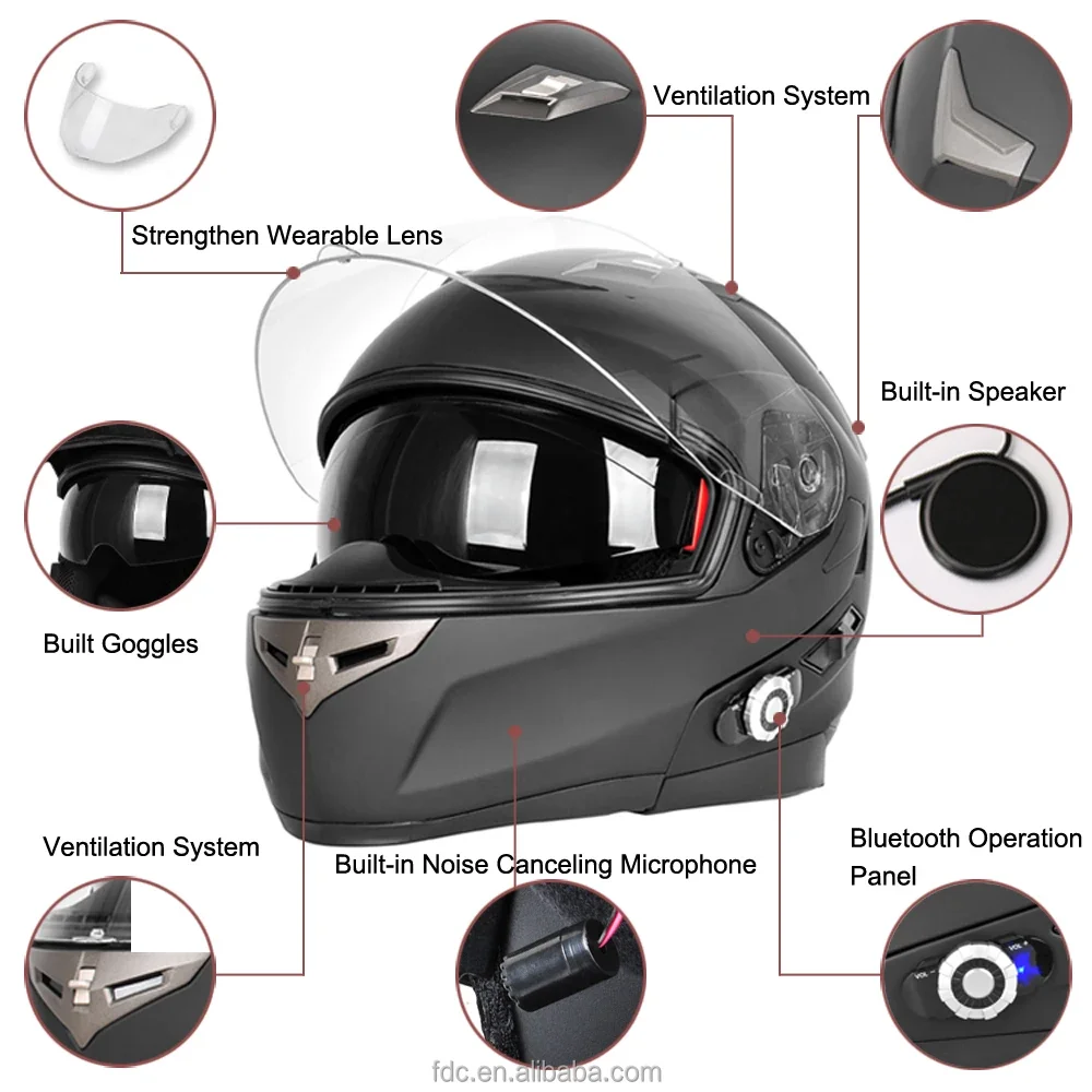 DOT Motorcycle Helmet Bluetooth Intercom Motorcycle Helmet With FM Radio Function