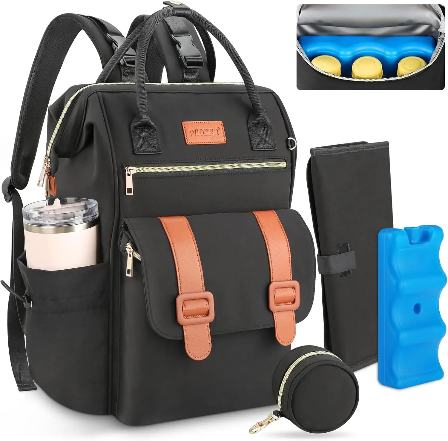 

Diaper Bag Backpack with Ice Pack, Large Capacity & Waterproof Baby Travel Backpack for Moms Dads, Insulated Cooler with