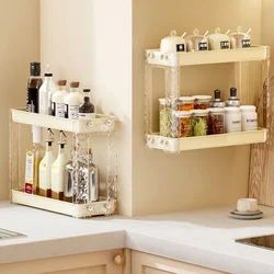 Kitchen Organizing Shelf Spice Rack Organizer Double Layer Elevated Storage Rack Spice Jars Oil Bottle Kitchen Cupboard Storage