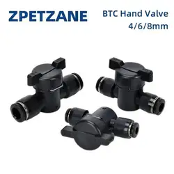 5pcs BTC Plastic Pneumatic Hand Valve 4mm 6mm 8mm Black Push In Quick Joint Connector Switch Manual Ball Current-limiting