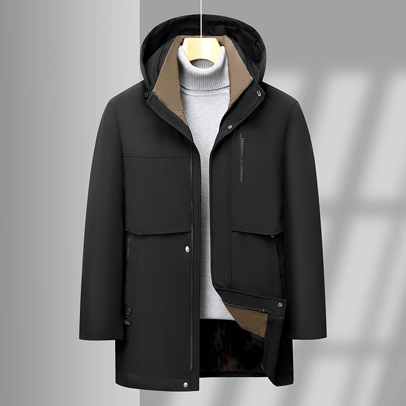 Chaqueta con capucha gruesa de lana de invierno para hombre, abrigo de invierno para ocio de negocios, novedad de 2024, abrigo de invierno para hombre, chaqueta de plumón