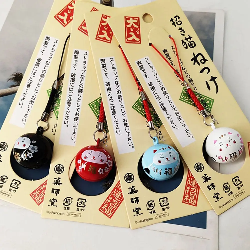 Cute Jewelry Craft Bag Pendants Water Bells Maneki Neko Phone Pendant Lucky Cat Keychains Japan Daruma Keyring Bells Pendant