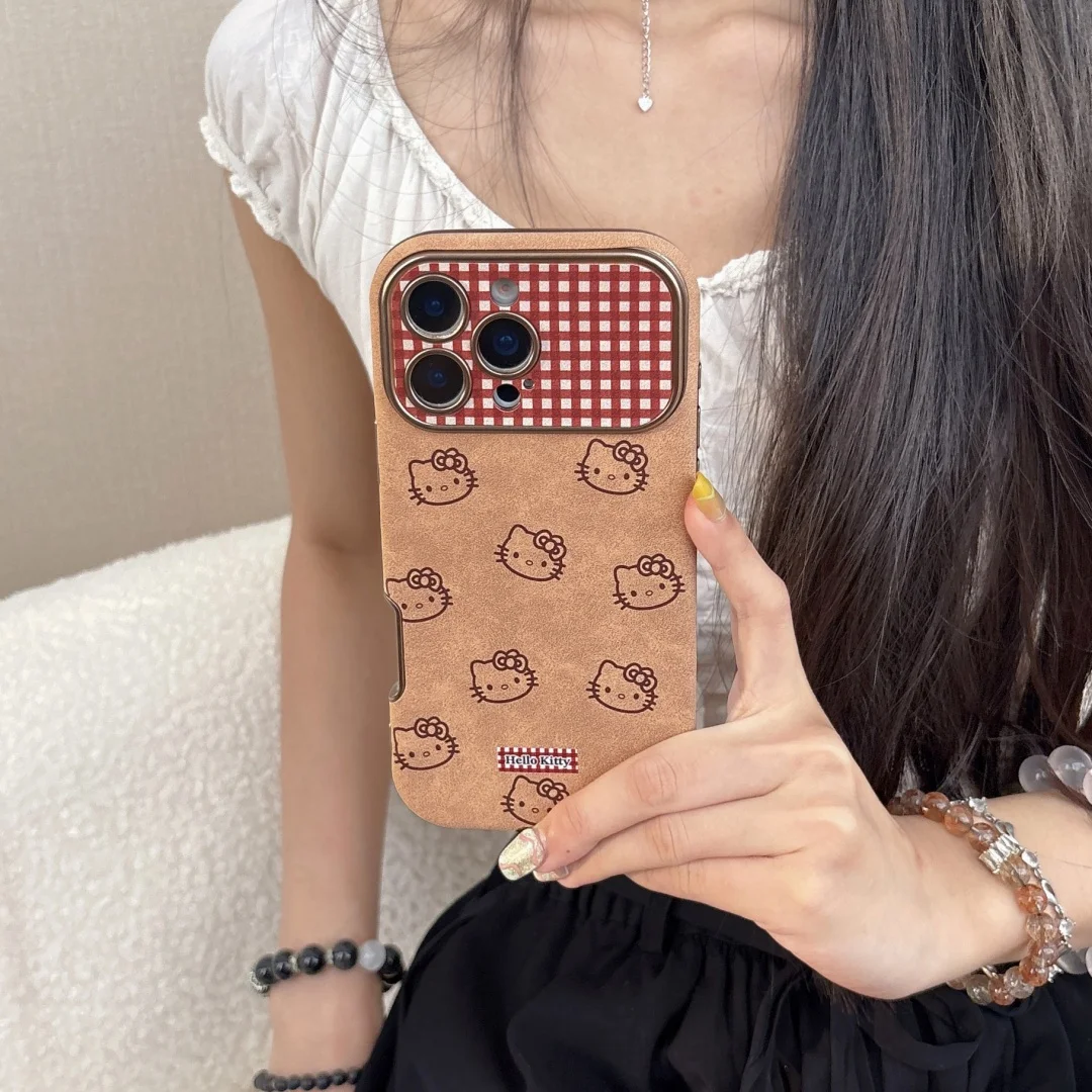 Милый кожаный чехол с рисунком «Hello Kitty» для iPhone 17, 16, 15, 14, 13, Pro Max 16 Plus, мягкий чехол для камеры «все включено»
