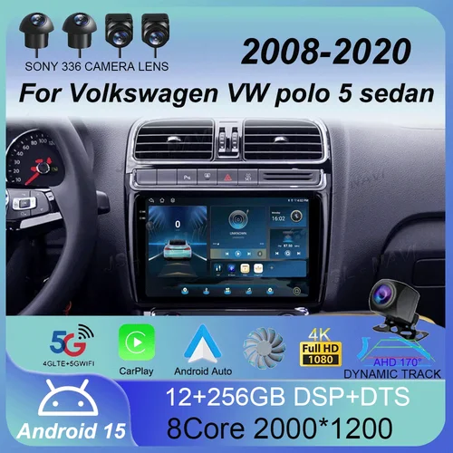 Radio de coche Android 15 para Volkswagen VW polo 5 sedan 2008 - 2020 reproductor Multimedia Carplay estéreo GPS DVD unidad principal 4G Wifi QLED