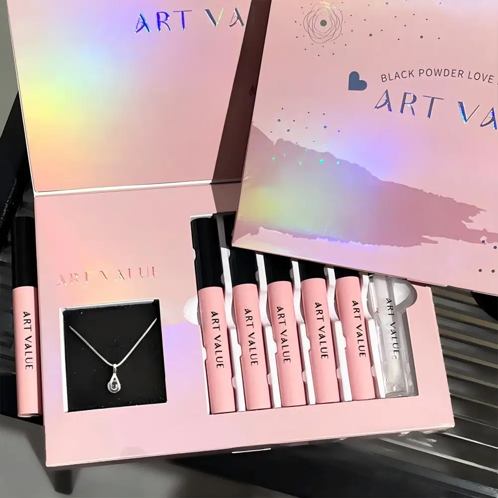 Art Value Black Pink Love Letter Lip Makeup Set Whitening Long-lasting Lip Mud Mirror Lip Glaze Gift Lip Glaze Set