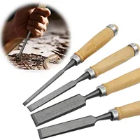 4 Pieces 8/12/16/20mm Wood Chisel Sets with Beech Wood Handle and End Durable Steel Blade Wood Carving Chisels