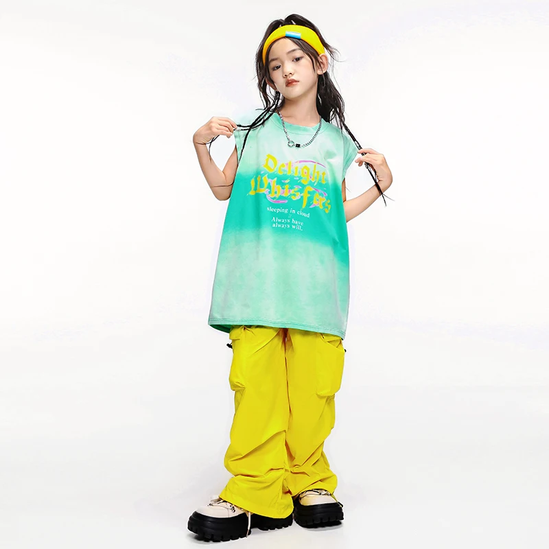 Abbigliamento Hip Hop T-shirt per ragazze Ragazzo Pantaloni cargo color caramello Danza di strada Bambini Streetwear Bambini K-pop Costume Set di vestiti jazz