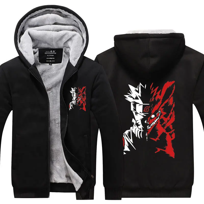 

Naruto Cartoon Uchiha Haruno Velvet Thick Warm Winter Hoodies Zip Up Sweatshirt Winter Top Plus Size Boy Girl Coat Plush Jacket