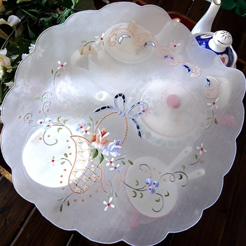 Silk Handmade Embroidered American Retro Round Cushion Coaster Decorative Cover Handkerchief Round Exquisite 37CM