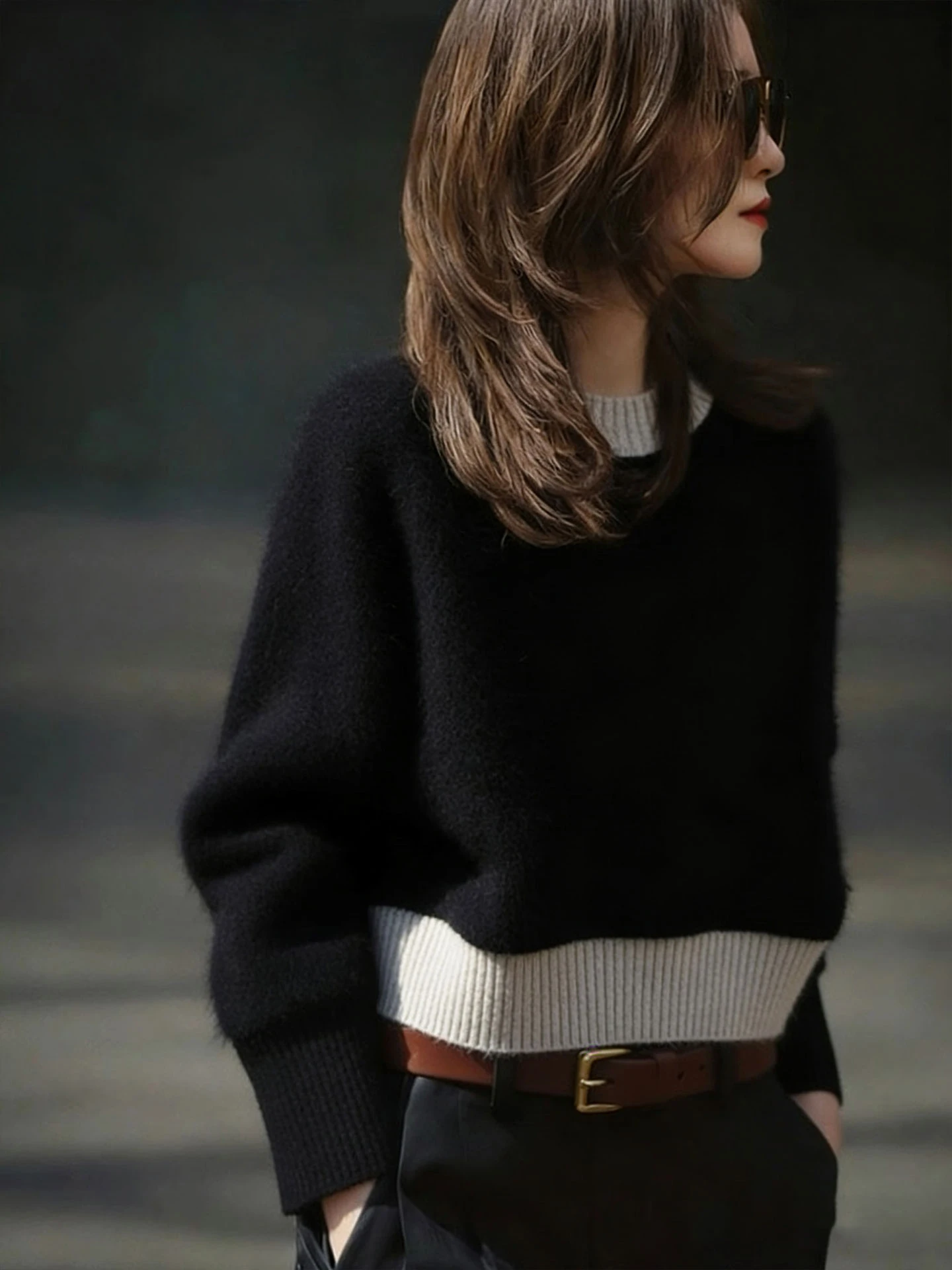 패셔너블 니트 페이크 투피스 카메라 롱 슬리브 라운드 넥 출퇴근용 여성 겨울 의류 루즈핏