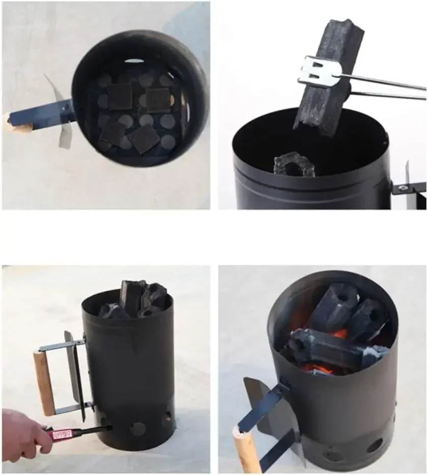 Camping Barbecue Fire Barrel Charcoal Fire Starter Outdoor Quick Fire Starter with Handle Carbon Chimney Starter Barbecue Tool