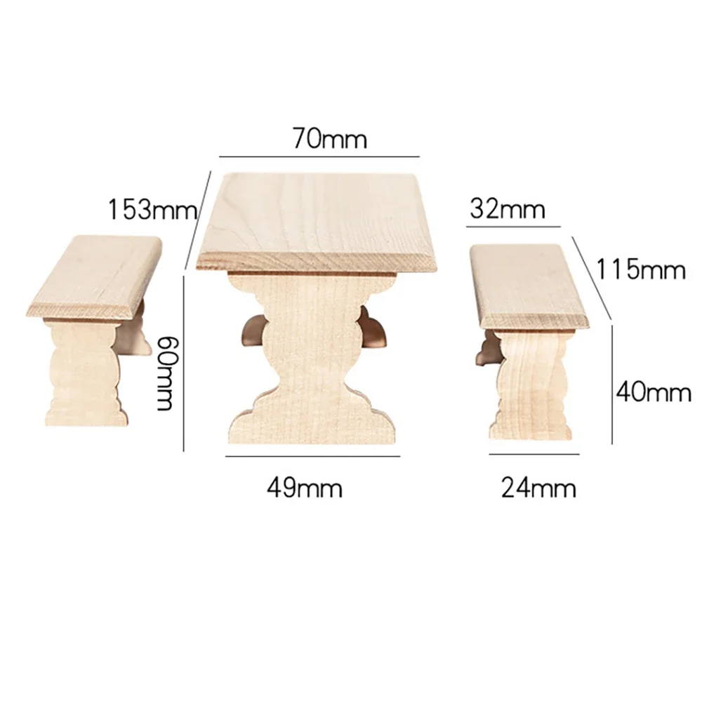 1/12 Doll House Miniature Wooden Table Chair set Simulation Dining table Model Toy for Mini Decoration Dollhouse Accessories bjd