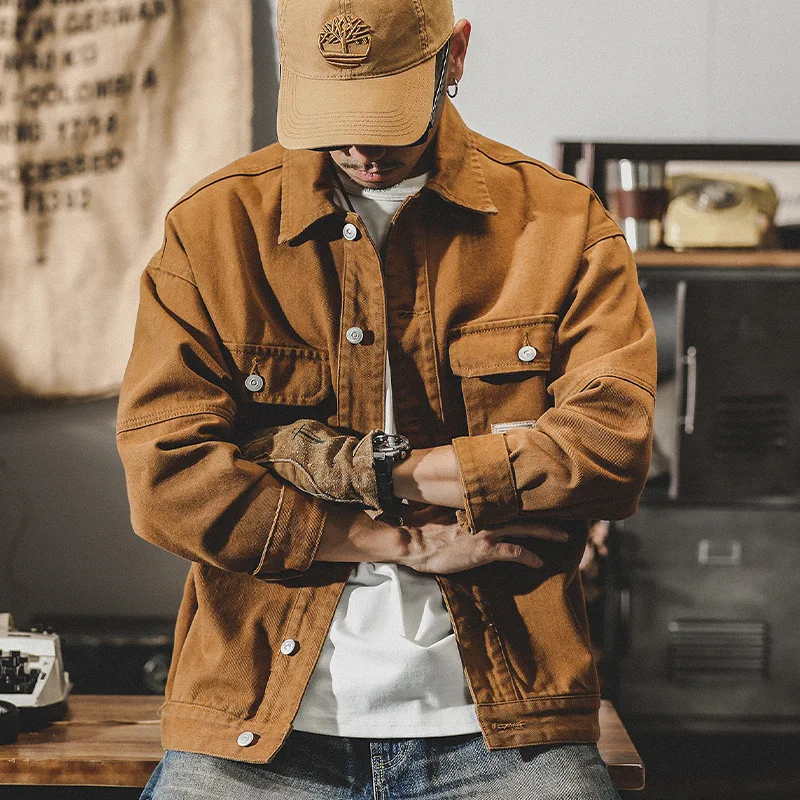 

Mens Denim Jacket Cotton Motorcycle Chaquetas Hombre American Retro Baggy Fashion Classic Jackets Multiple Pockets Veste Homme