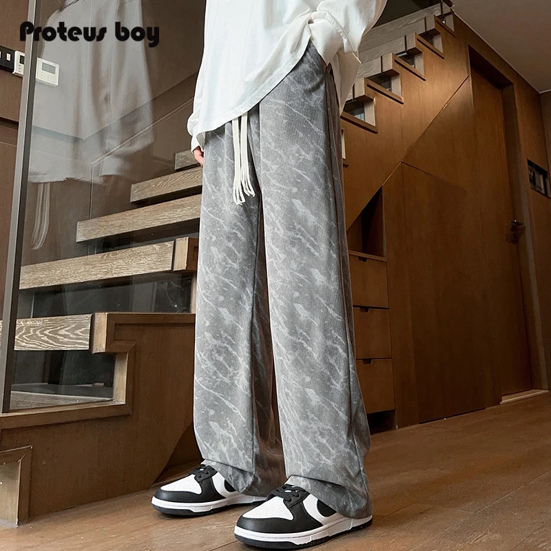 

ProteusBoy Men's Casual Pants American Retro Corduroy Tie Dye Straight Loose Long Trousers Spring Autumn Winter Faion Trend