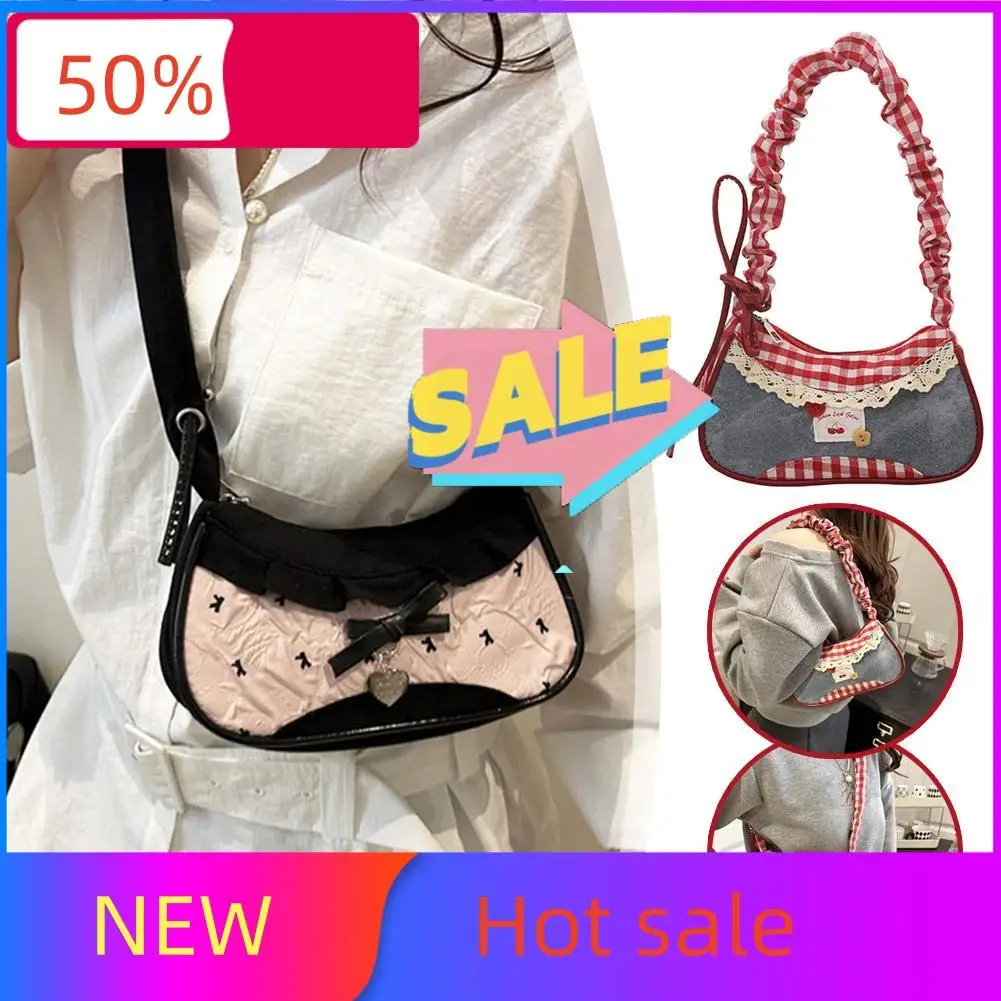 2025 New Mini Handbags Cowboy Bows Design Underarm Bag Cute Casual Shoulder Bag Niche Harajuku Design Plaid Shoulder Bag