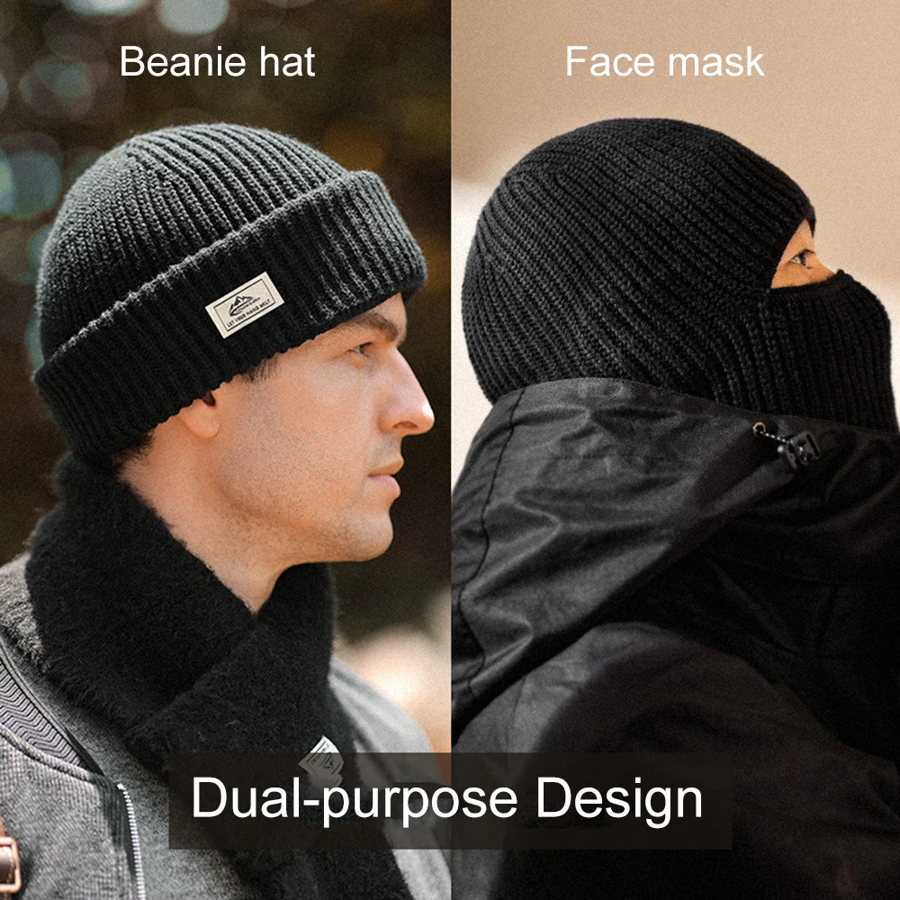 Gorro cálido de invierno para hombre, gorro de algodón de punto grueso para exteriores, para clima frío, esquí, senderismo, correr, gorro de invierno