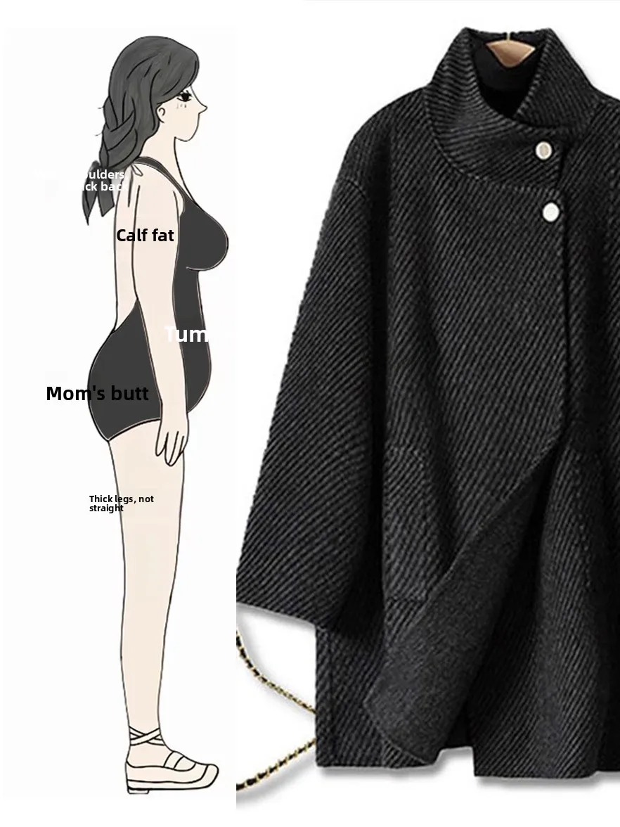

Thickened Autumn Winter Woolen Coat Women's Long Sleeve Stand Collar Loose Fit Elegant Style Mid-Length Outerwear Coat