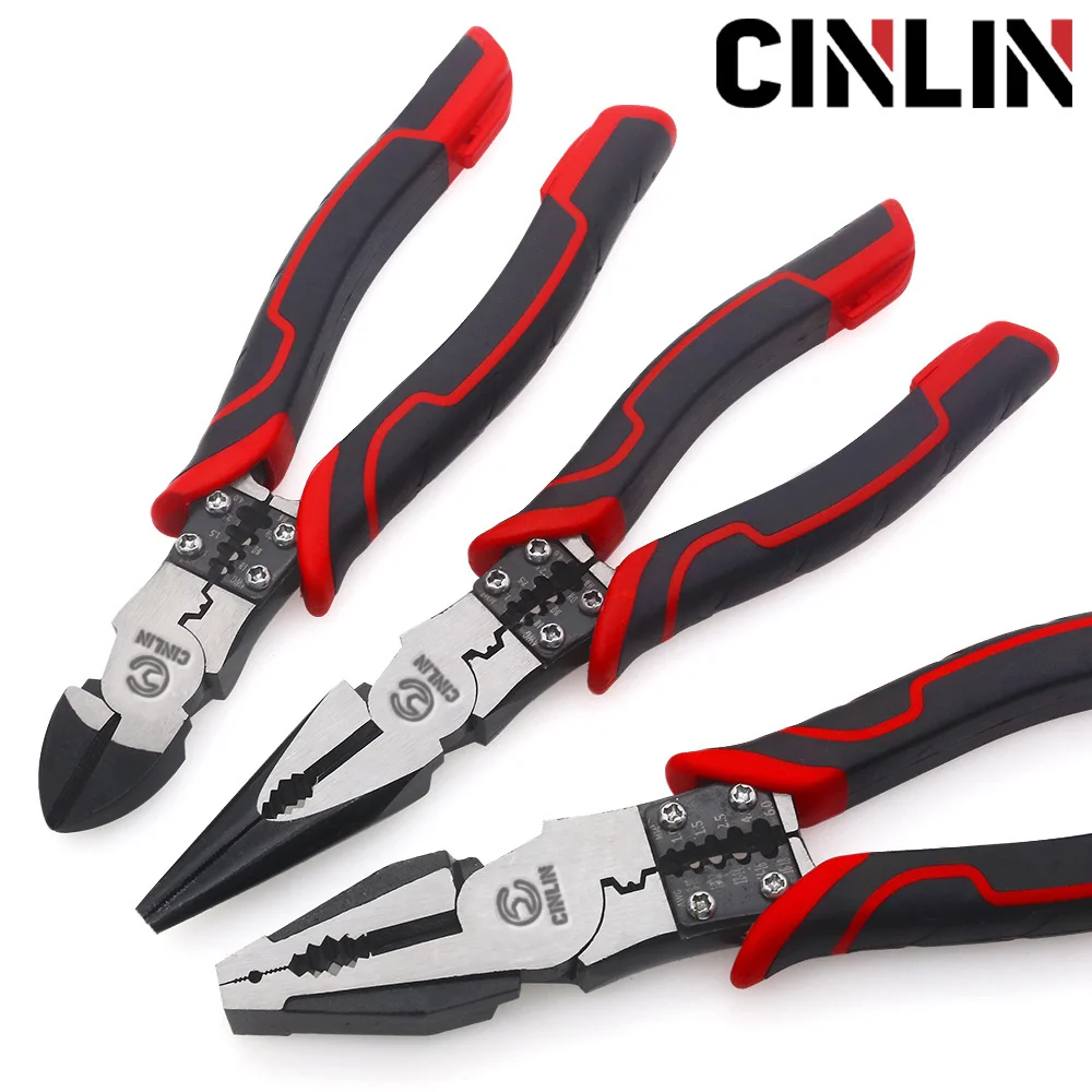 Effortless Multitool Flat Nose&Long Nose Pliers Steel Wire Stripper Cable Cutter Crimper Criming Hand Tools Electrician Cutting