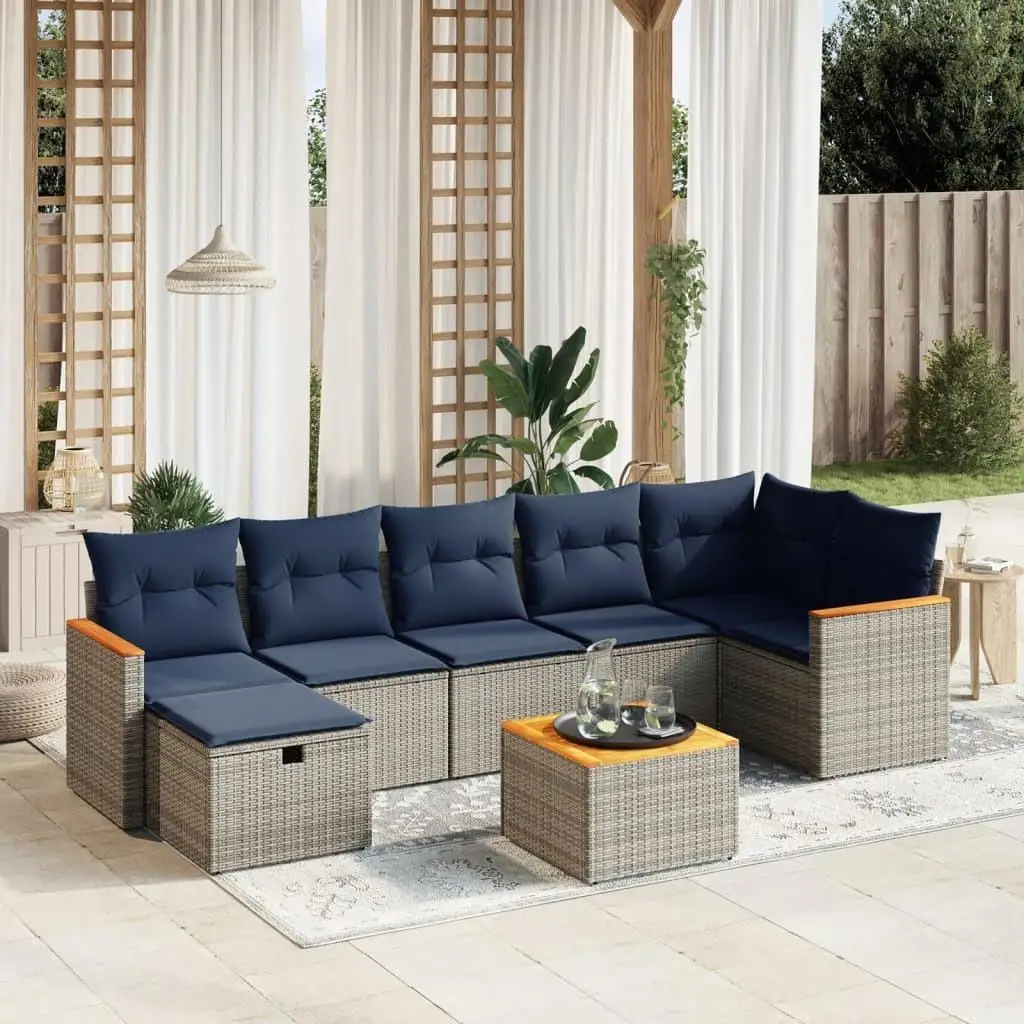 

8 Piece Outdoor Sectional Sofa Set with Cushions Gray Wicker Patio Furniture