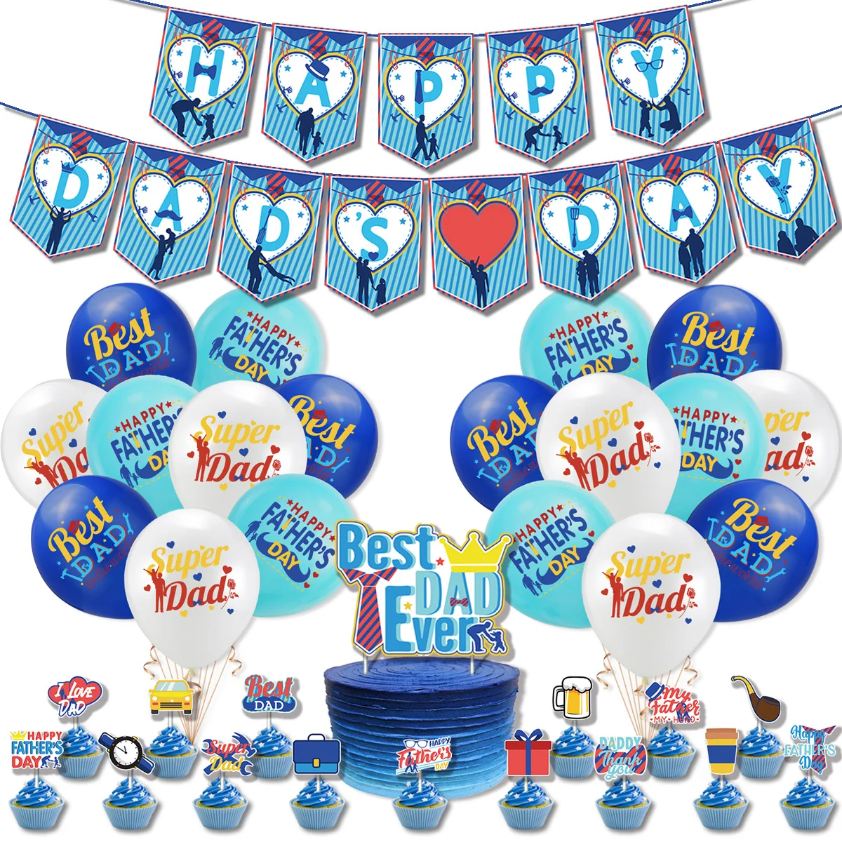 

10pcs Blue Helium Latex Best Dad Matte Metal Confetti Balloons Theme party Decoration Happy Father's Day Dcorations