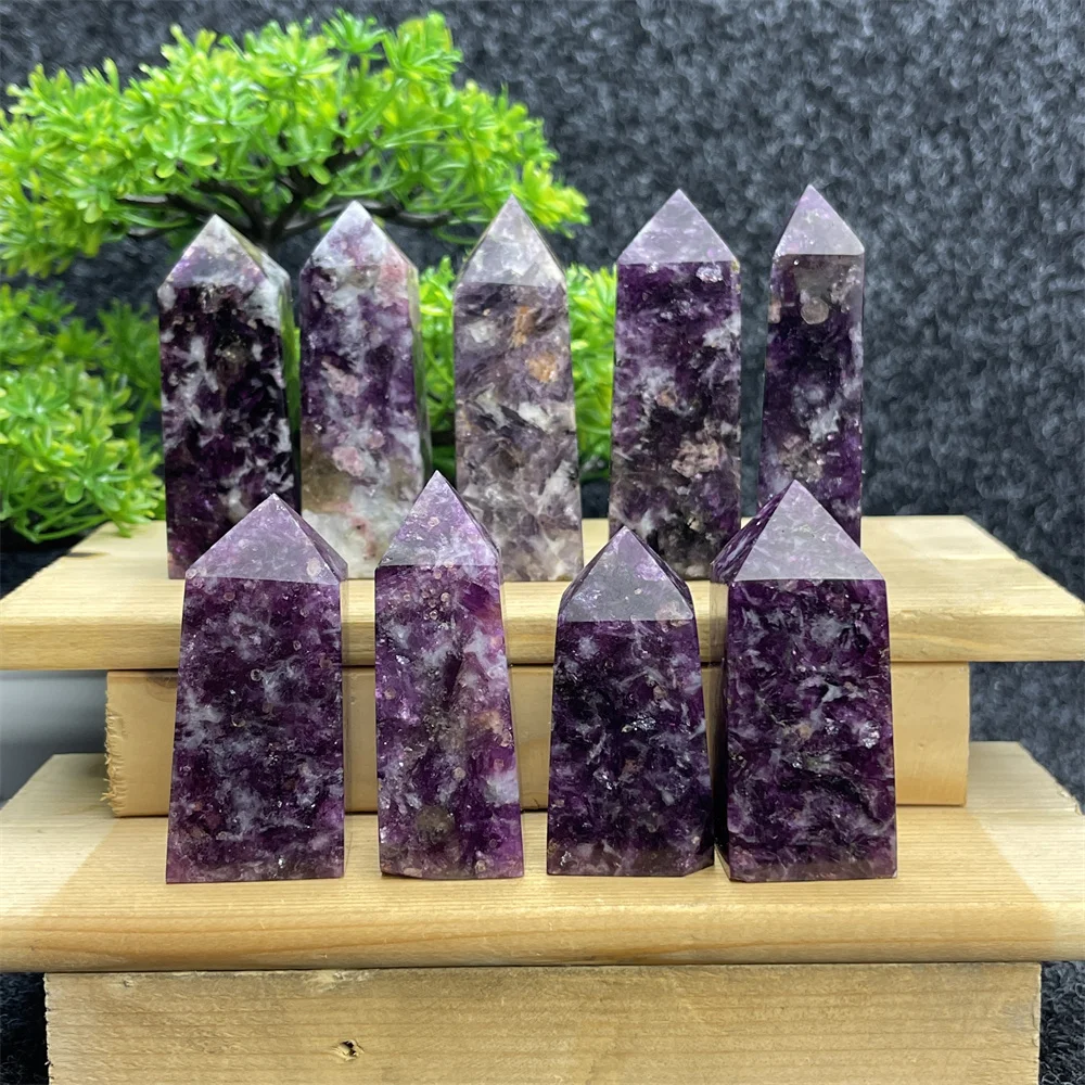 Natural Beautiful Lepidolite Purple Crystal Square Obelisk Reiki Healing Quartz Gem Energy Bar Office Home Decor Holiday Gifts