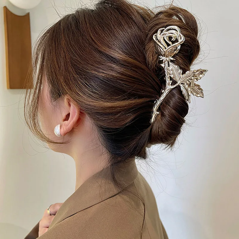 11.5cm Note Hairpin For Women Shiny Color Ponytail Hair Claw Hair Clips Ladies Pearl Rhinestone Rose Hair Accessories