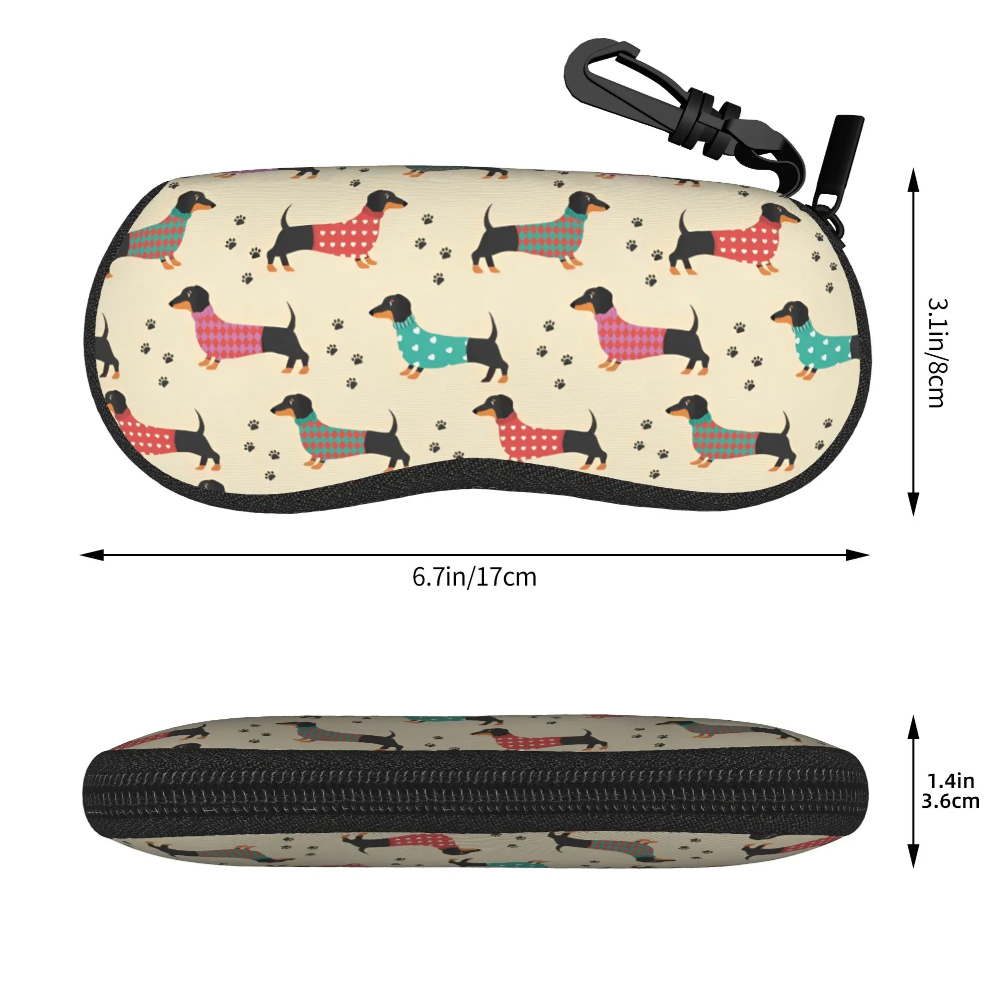 Animal Dachshund Dog Glasses Case Unisex Anti-Fall Zipper Cartoon Reading Storage Box Sunglasses Box
