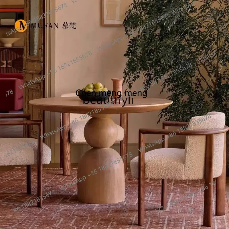 

Medieval solid wood round dining table Household dining table Designer creative solid wood round table