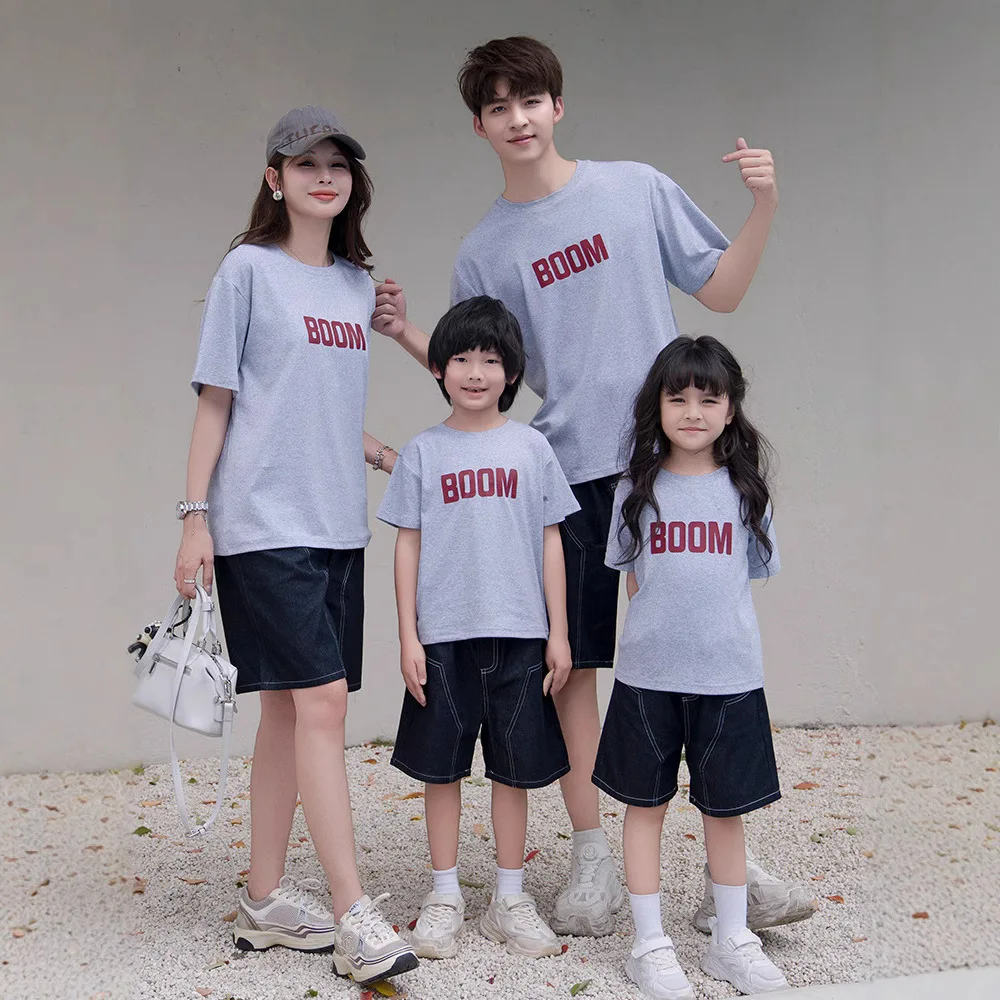 Family Outfits Same Summer Parent-child Cotton Tee Shirts Father Mother and Son Daughter Kids Short Sleeve T Shirts Tops Clothes