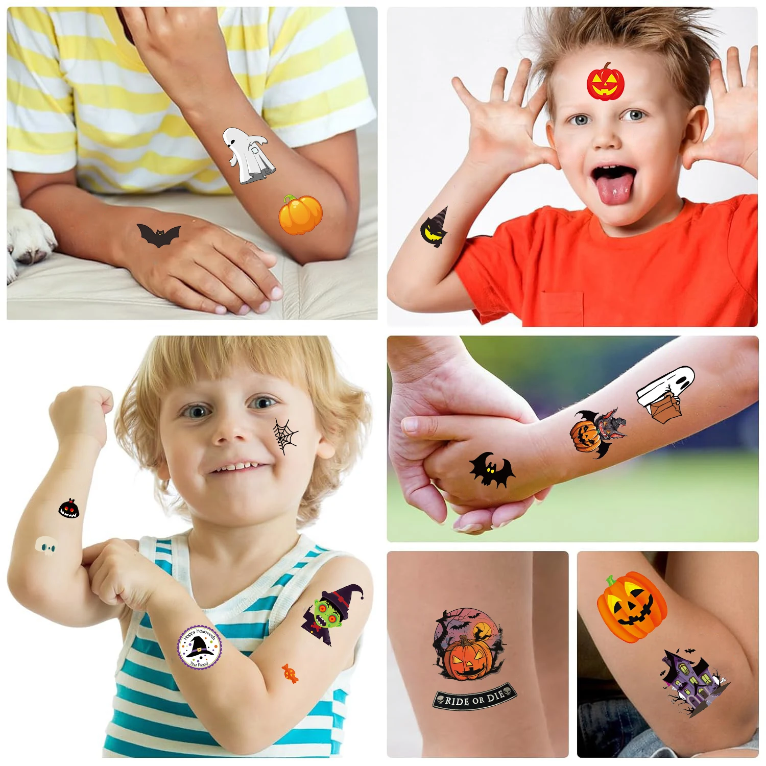 10PCS Waterproof Temporary Tattoo Sticker Halloween Pumpkin Bat Candy Ghost Fake Tatto Flash Tatoo Tato For Child