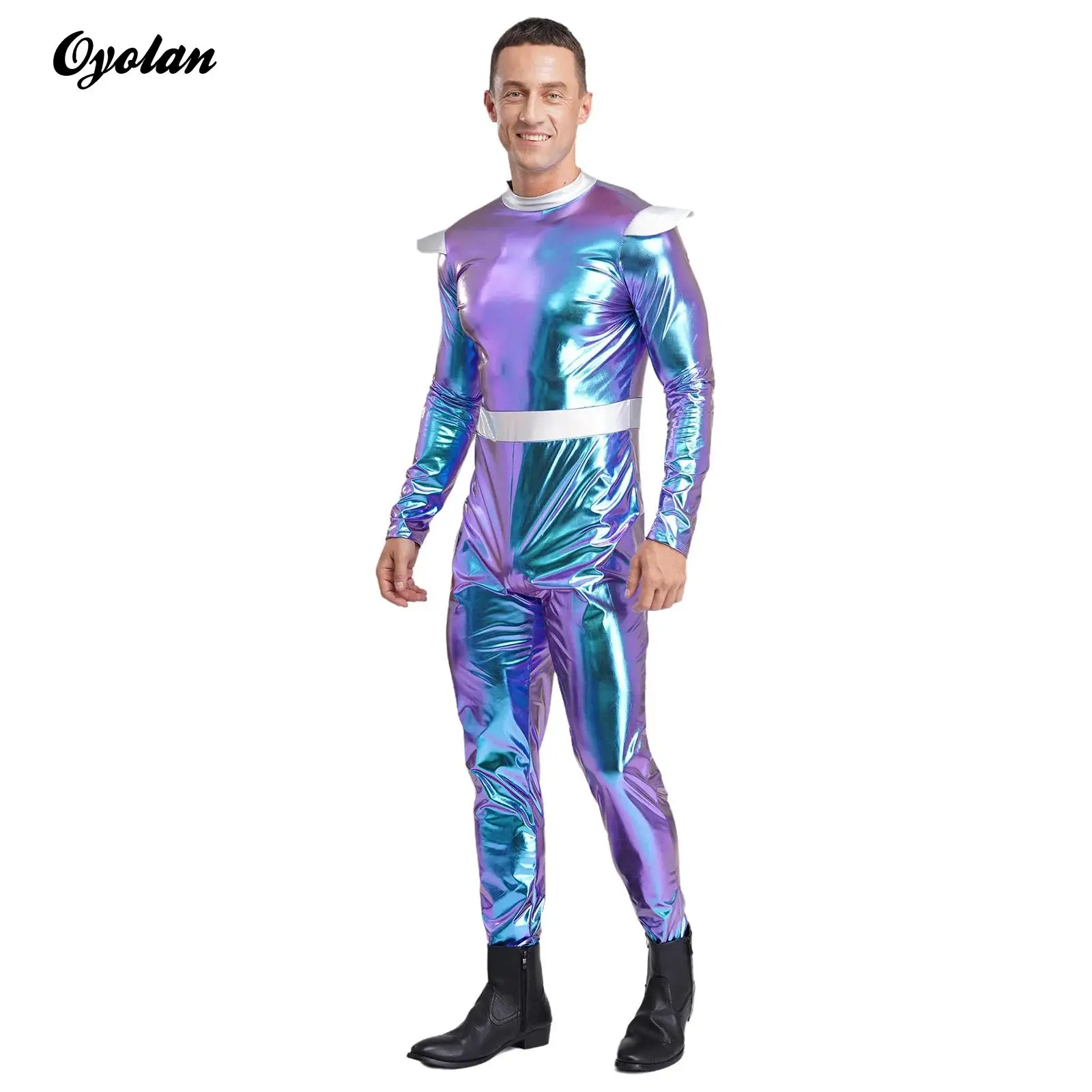 

Mens Astronaut Outer Space Robot Alien Carnival Cosplay Performance Costume Cutie Bodysuit Long Sleeves High Waist Long Jumpsuit