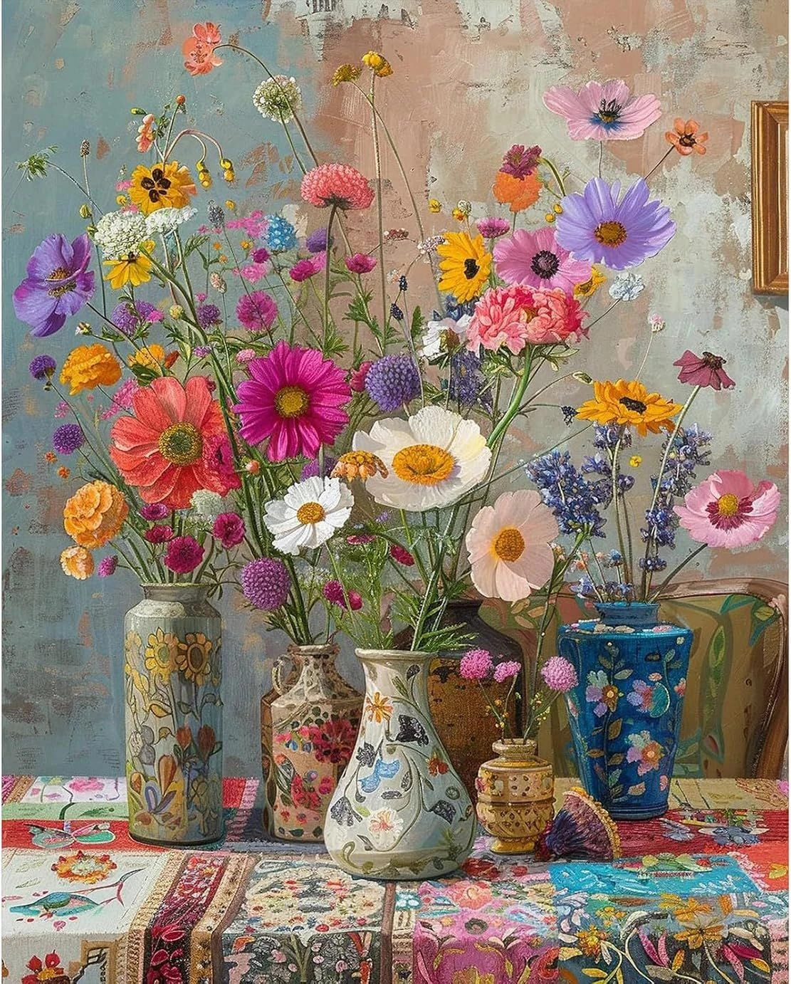 Floral Art Jigsaw Puzzle, Vintage Sewing Machine, Wildflower Vase, Moon Cherry Blossom, Mt Fuji Sakura View, 500-2000Pcs